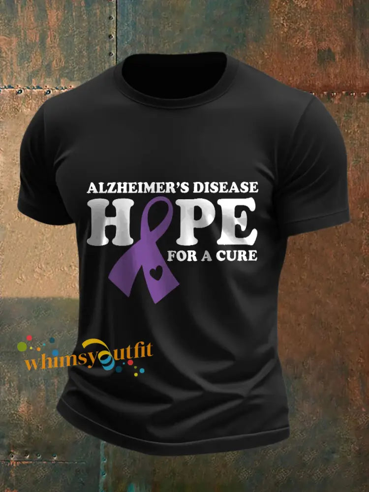 Men’s Alzheimer’s Disease Hope For A Cure Print T Shirt Black / S