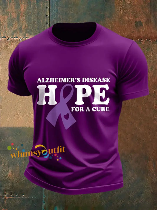 Men’s Alzheimer’s Disease Hope For A Cure Print T Shirt Deep Purple / S
