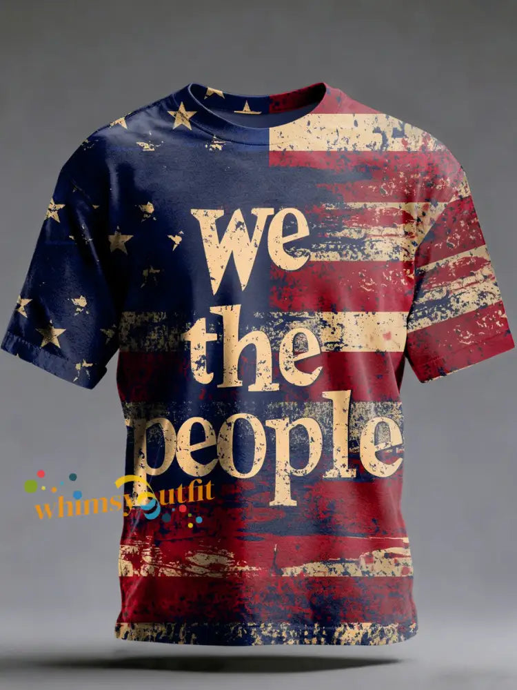 Men’s America 250 Printed Vintage Fashion Loose Short Sleeve T-Shirt Blue-Red / S