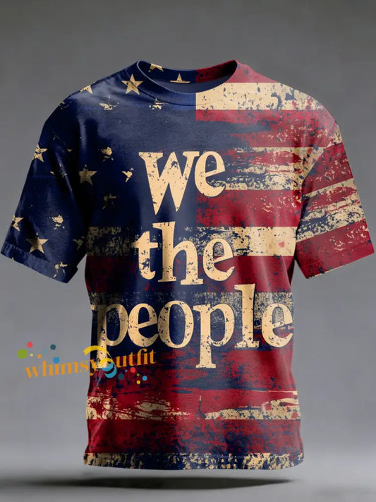 Men’s America 250 Printed Vintage Fashion Loose Short Sleeve T-Shirt Blue-Red / S