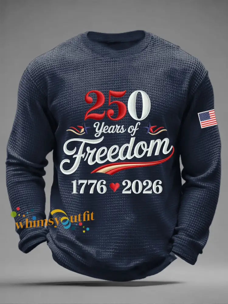 Men’s America 250 Waffle Print Casual T-Shirt Navy Blue / S