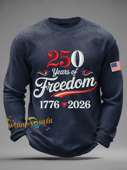 Men’s America 250 Waffle Print Casual T-Shirt Navy Blue / S