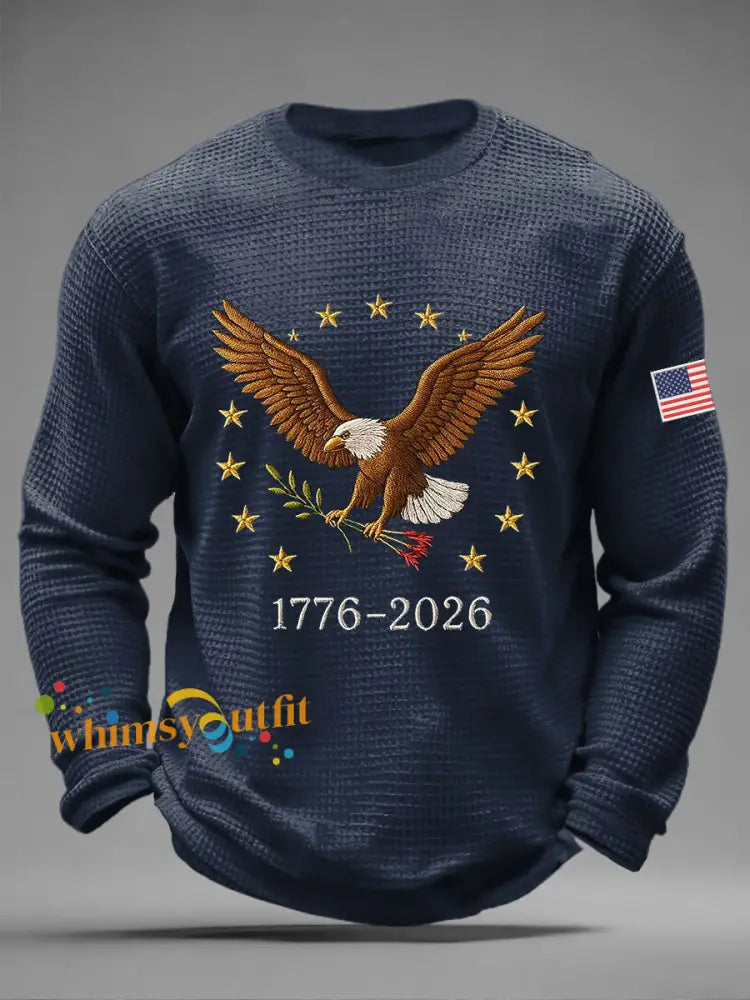 Men’s America 250 Waffle Print Casual T-Shirt Navy Blue / S