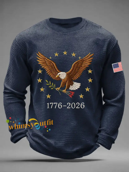 Men’s America 250 Waffle Print Casual T-Shirt Navy Blue / S