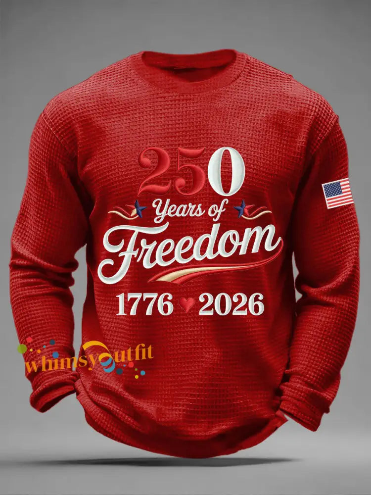 Men’s America 250 Waffle Print Casual T-Shirt Red / S