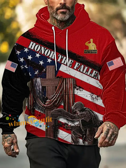 Men’s American Flag Veterans Day Printed Hoodie As picture / S