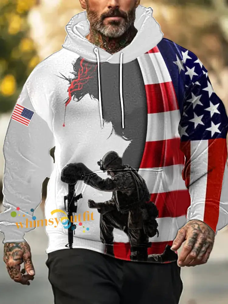 Men’s American Flag Veterans Day Printed Hoodie As picture / S