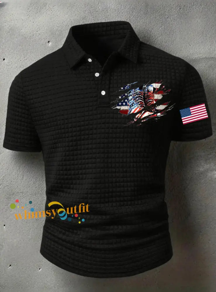 Men’s American Flag Veterans Day Printed Shirt Black / S