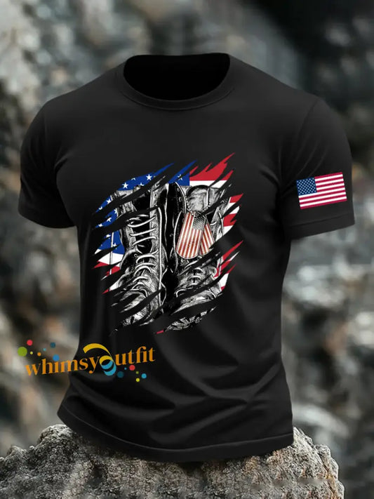 Men’s American Flag Veterans Day Printed T-shirt Black / S