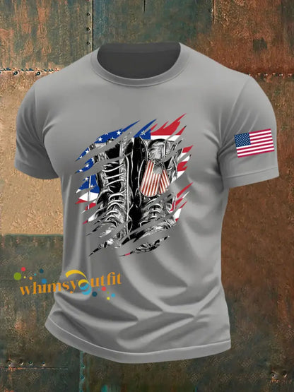 Men’s American Flag Veterans Day Printed T-shirt Light Gray / S