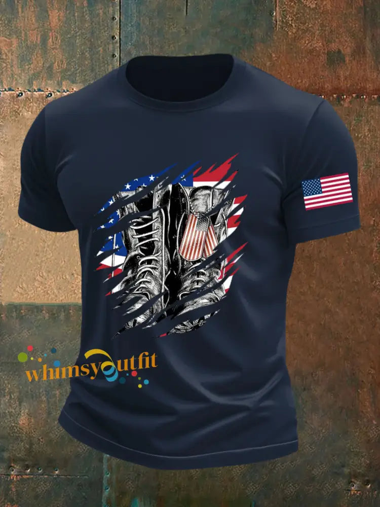 Men’s American Flag Veterans Day Printed T-shirt Navy Blue / S