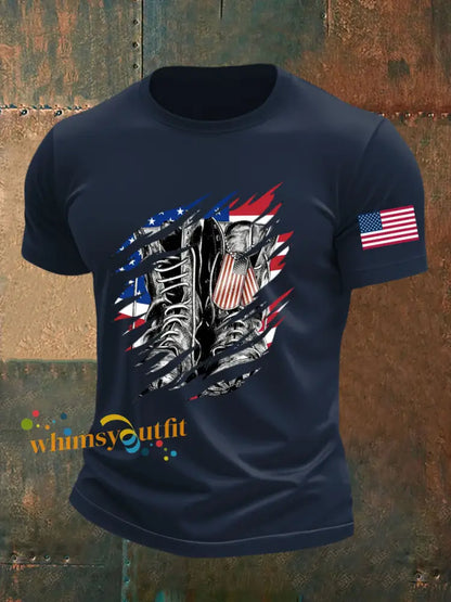 Men’s American Flag Veterans Day Printed T-shirt Navy Blue / S