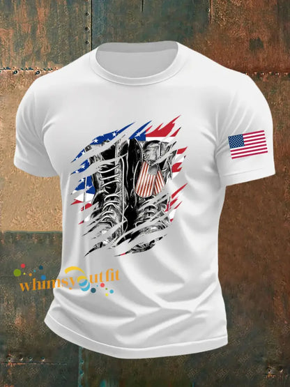 Men’s American Flag Veterans Day Printed T-shirt White / S