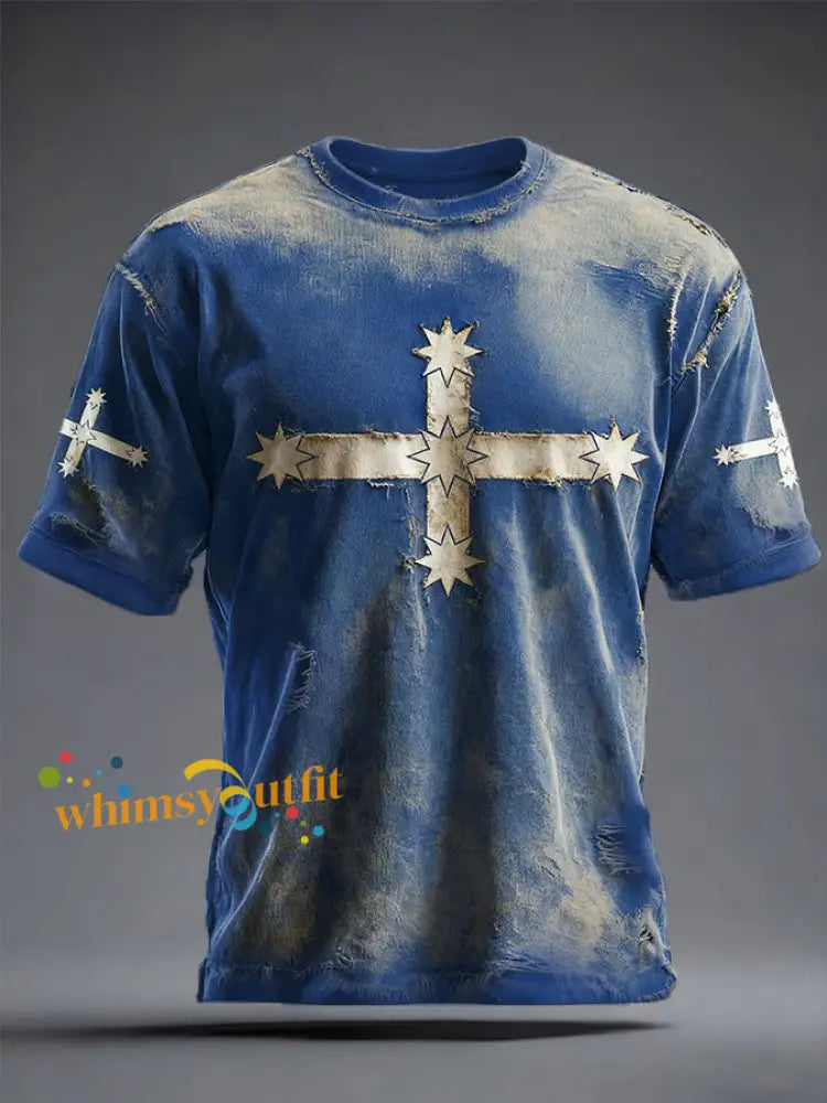 Men’s AU Flag Art Printed T-shirt Blue / S