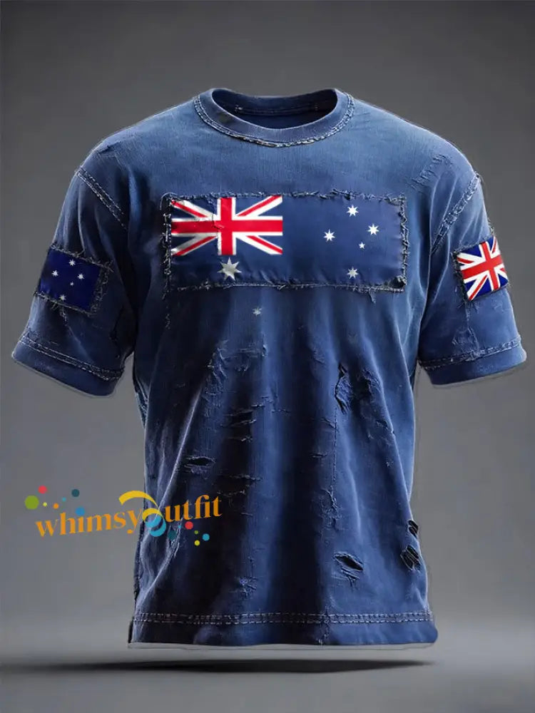 Men’s AU Flag Art Printed T-shirt Royal Blue / S