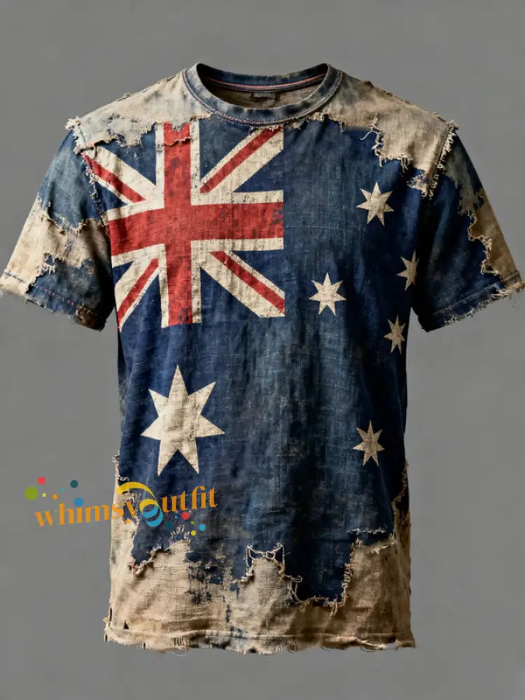 Men’s AU Flag Art Printed T-shirt Royal Blue / S