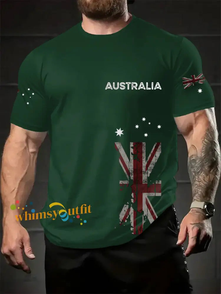 Men’s Australia Patriotic Printed T-shirt Dark Green / S