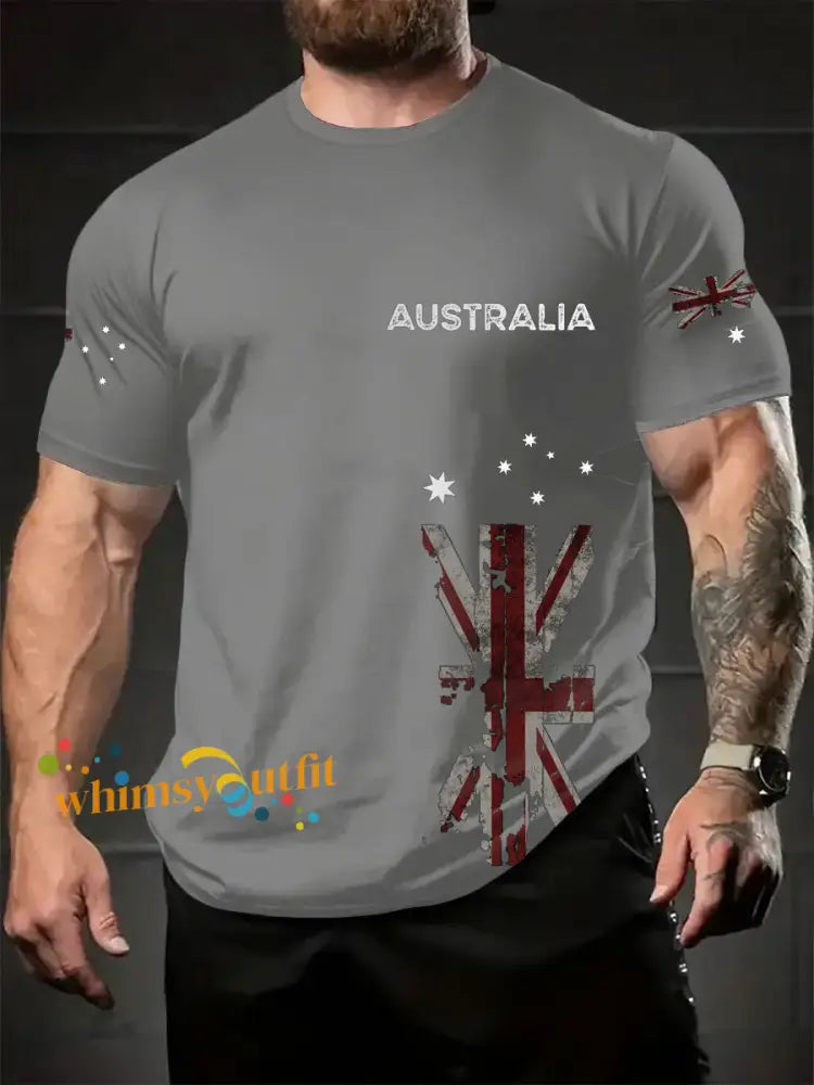 Men’s Australia Patriotic Printed T-shirt Light Gray / S