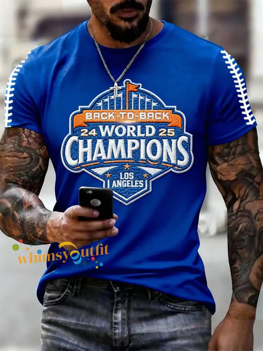 Men’s Baseball World Champions Print Casual Tee Blue / S