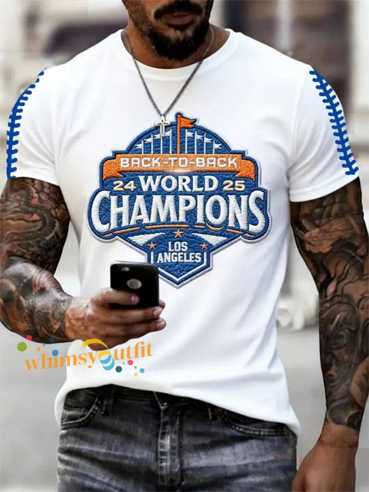 Men’s Baseball World Champions Print Casual Tee White / S