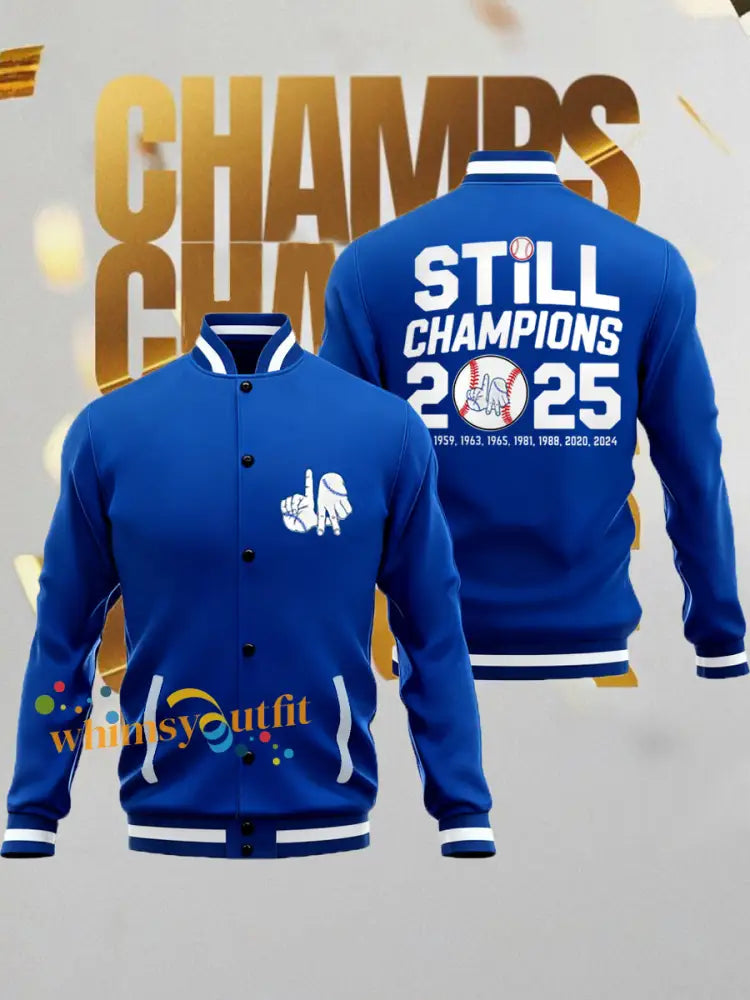 Men’s Baseball World Series Still Champions 2025 Print Casual Baseball Jacket Royal Blue / S