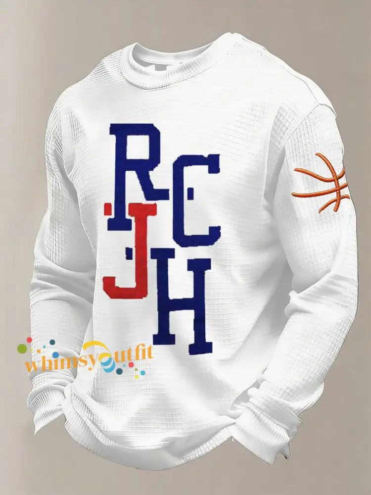Men’s Basketball Print Waffle Long Sleeve T-Shirt White / S