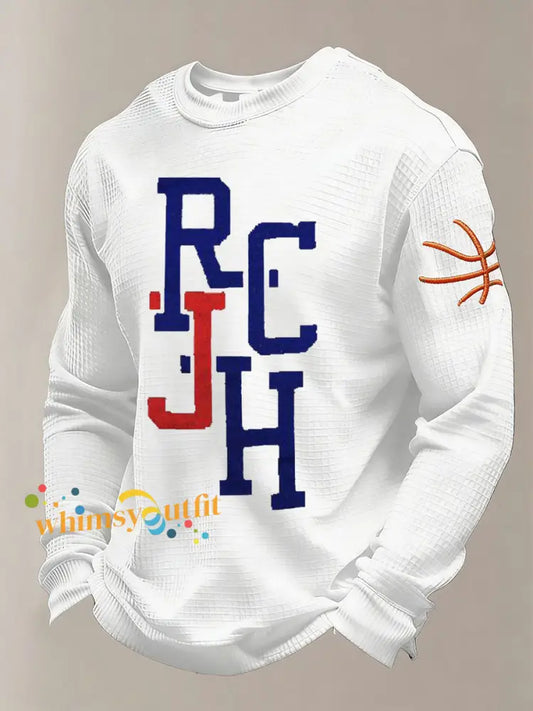 Men’s Basketball Print Waffle Long Sleeve T-Shirt White / S