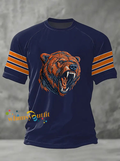 Men’s Bear Print Football Fans Gameday Casual Tee Navy Blue / S