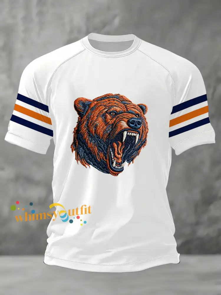 Men’s Bear Print Football Fans Gameday Casual Tee White / S