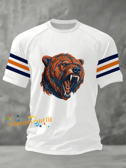 Men’s Bear Print Football Fans Gameday Casual Tee White / S