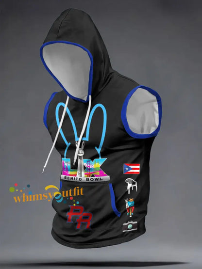 Men’s Benito Bowl Bunny Music Lover Printed Hooded Tank Tops Black / S
