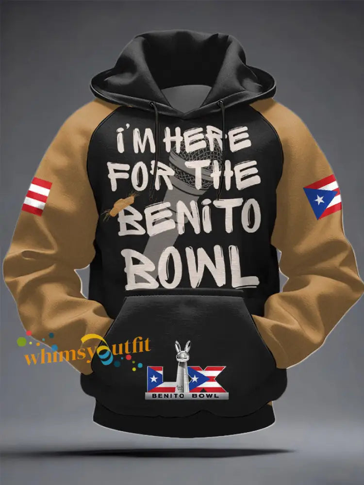 Men’s Benito Bowl Bunny Music Lover Printed Hoodie Khaki / S