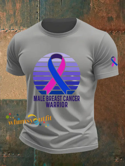 Men’s Breast Cancer Awareness Print Casual T Shirt Light Gray / S