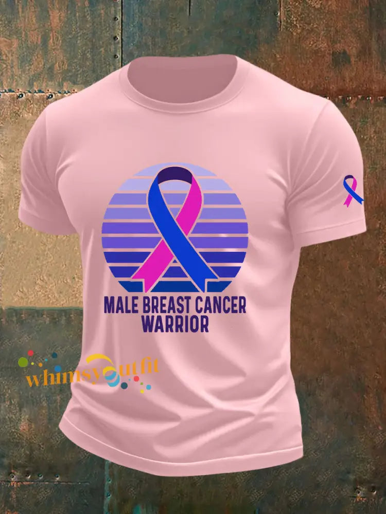 Men’s Breast Cancer Awareness Print Casual T Shirt Pink / S