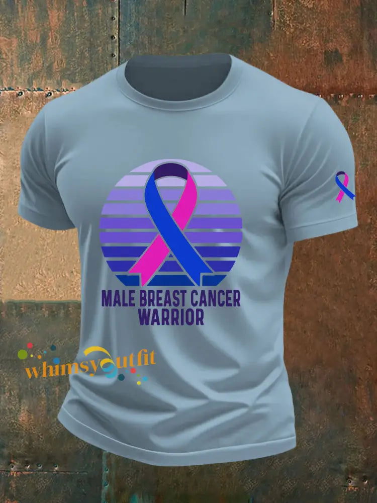 Men’s Breast Cancer Awareness Print Casual T Shirt Sky Blue / S