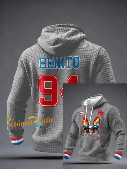 Men’s Bunny Football Music Lover Printed Checkered Cotton Hoodie Gray / S