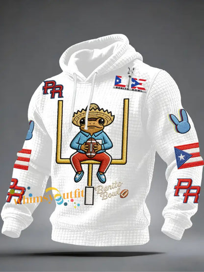 Men’s Bunny Football Music Lover Printed Checkered Cotton Hoodie White / S