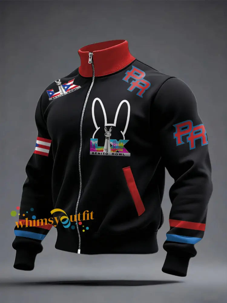 Men’s Bunny Football Music Lover Printed Coat
