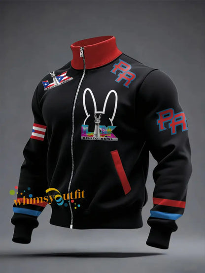Men’s Bunny Football Music Lover Printed Coat