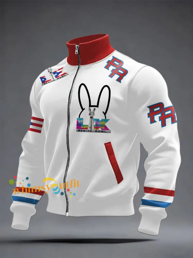 Men’s Bunny Football Music Lover Printed Coat