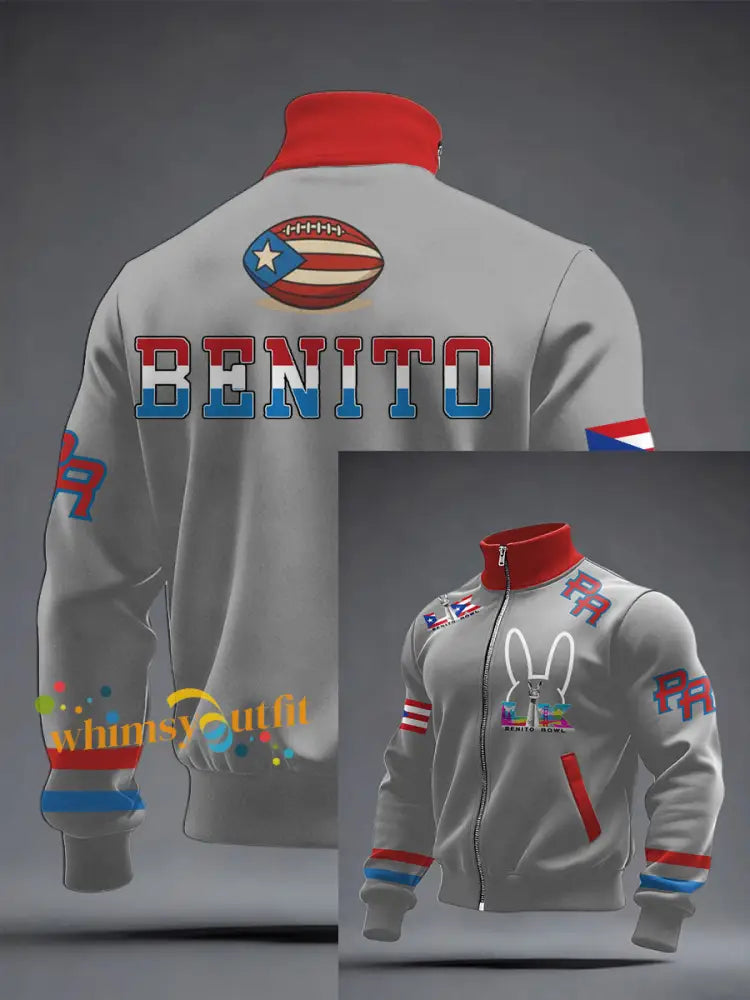 Men’s Bunny Football Music Lover Printed Coat Light Gray / S