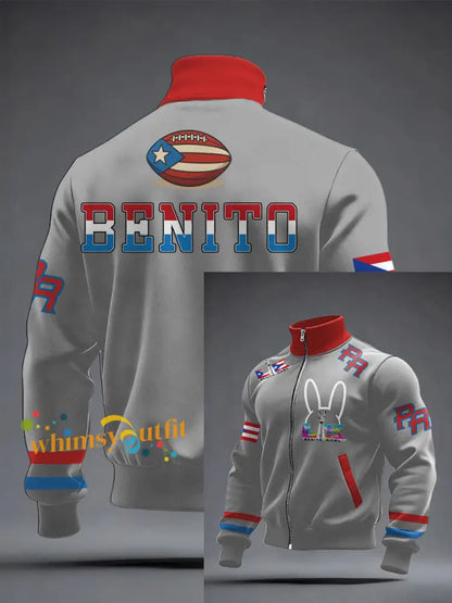 Men’s Bunny Football Music Lover Printed Coat Light Gray / S