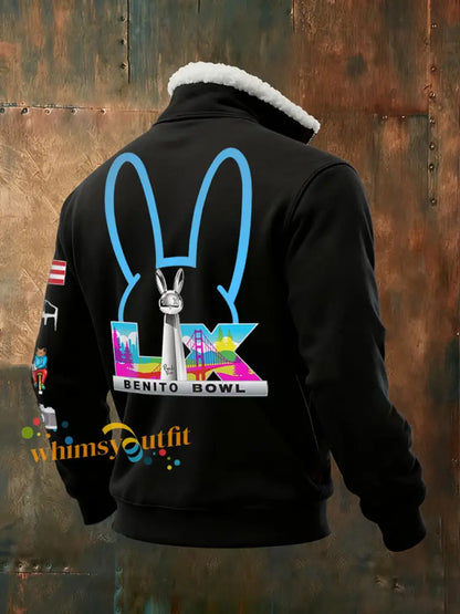 Men’s Bunny Football Music Lover Printed Hoodie