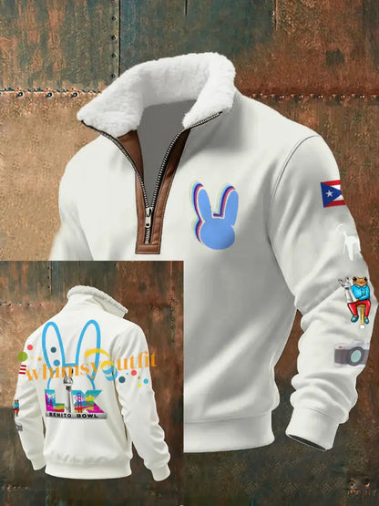 Men’s Bunny Football Music Lover Printed Hoodie White / S