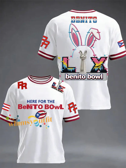 Men’s Bunny Football Music Lover Printed short sleeves t-shirt White / S