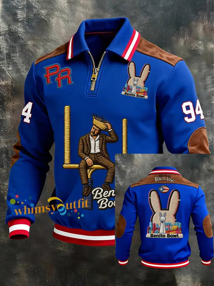 Men’s Bunny Football Music Lover Printed Sweatshirt Blue / S