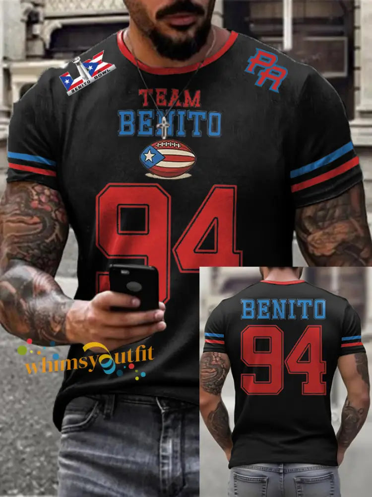 Men’s Bunny Football Music Lover Printed T-shirt Black / S