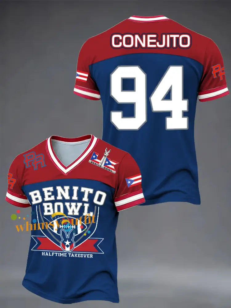 Men’s Bunny Football Music Lover Printed V-neck T-shirt As picture / S