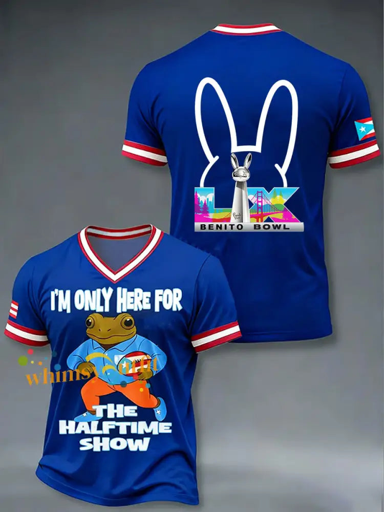 Men’s Bunny Football Music Lover Printed V-neck T-shirt Blue / S