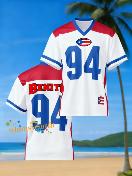 Men’s Bunny Football Music Lover Printed V-neck T-shirt White / S